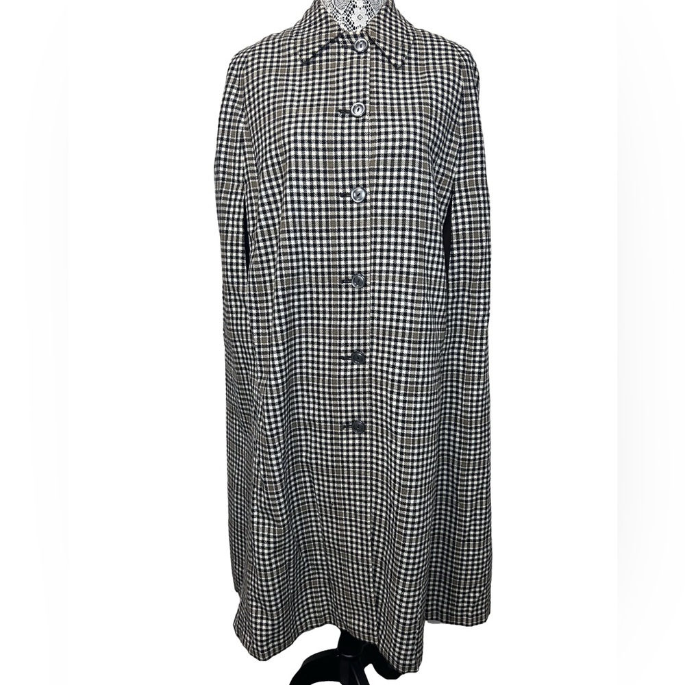Vintage plaid wool blend reversible Cape Coat Size sm-m Black and Beige